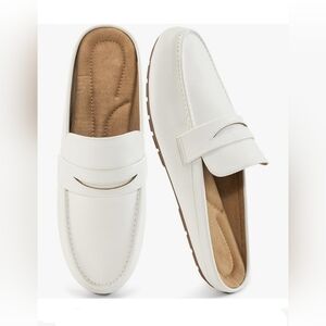 Women’s Memory Foam Mule Loafers Slip-On Comfort Flats, White